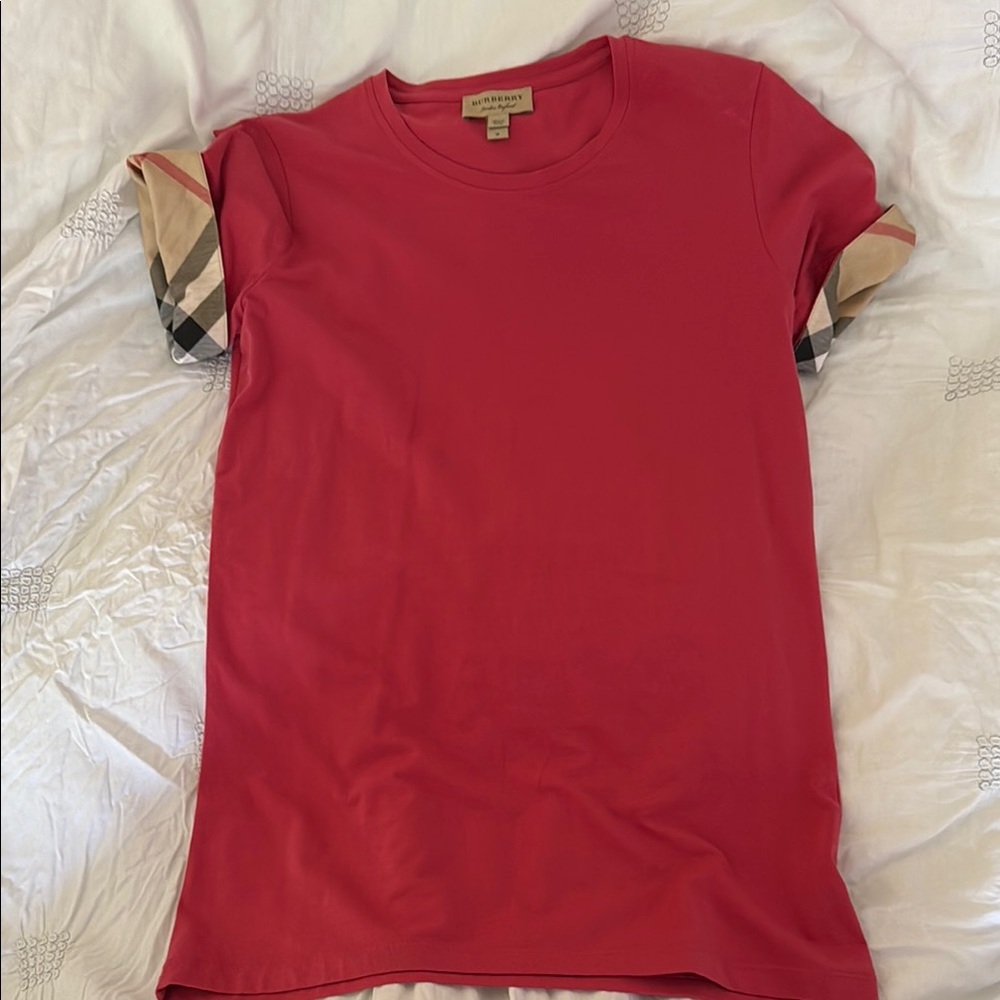 Burberry Vibrant Red Tee with Check Accents